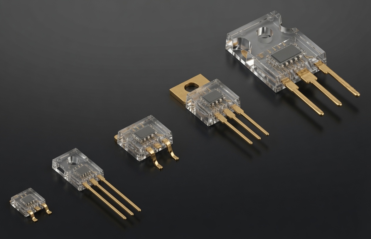 DRAD family package size range, from smallest SMD package to TO-220-class power package