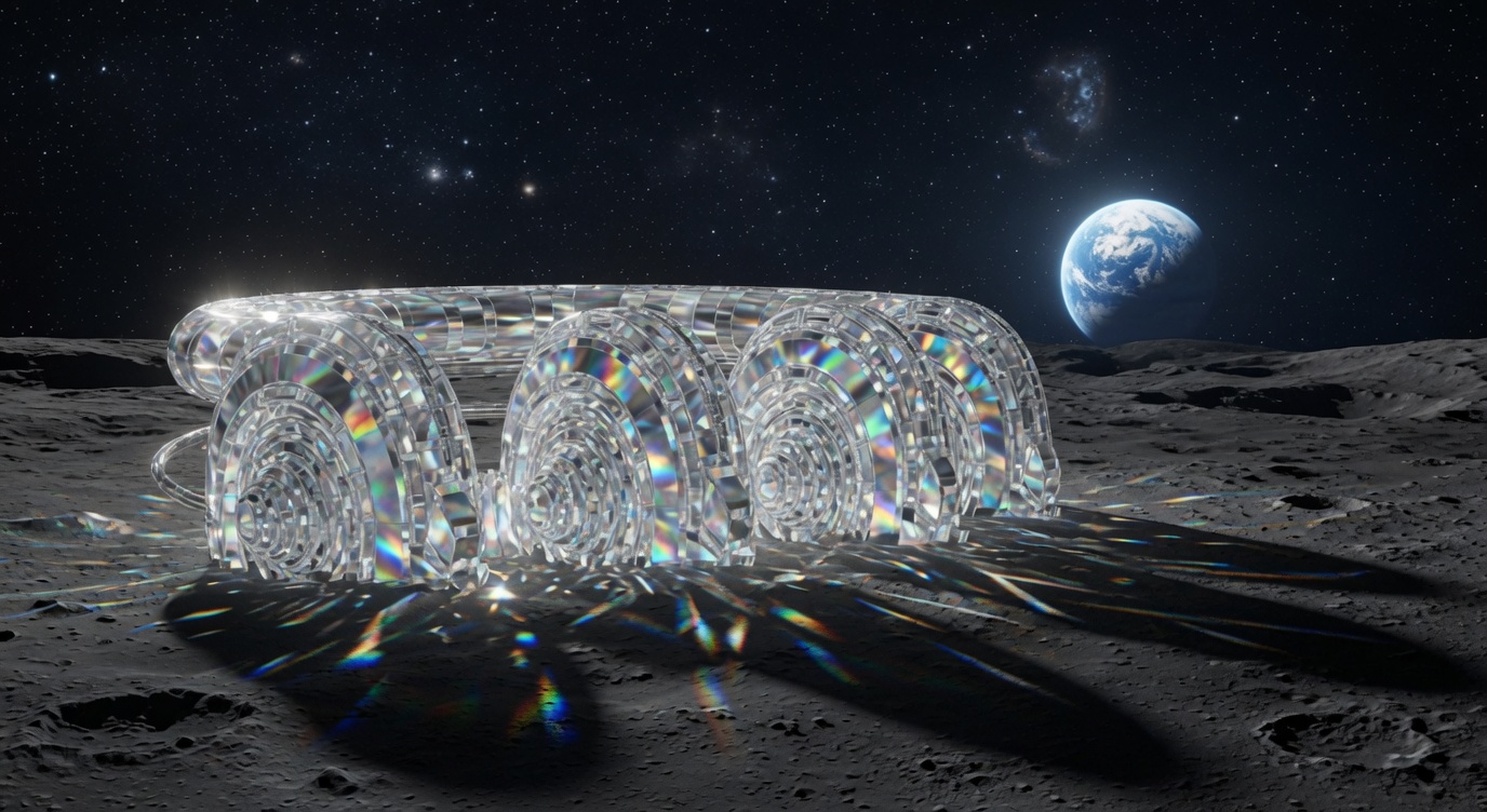 Lunar mass driver coil array with Earth rising