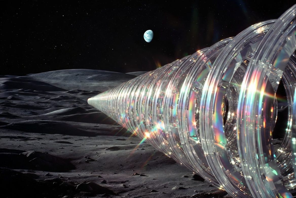 Lunar mass driver barrel pointing toward Earth