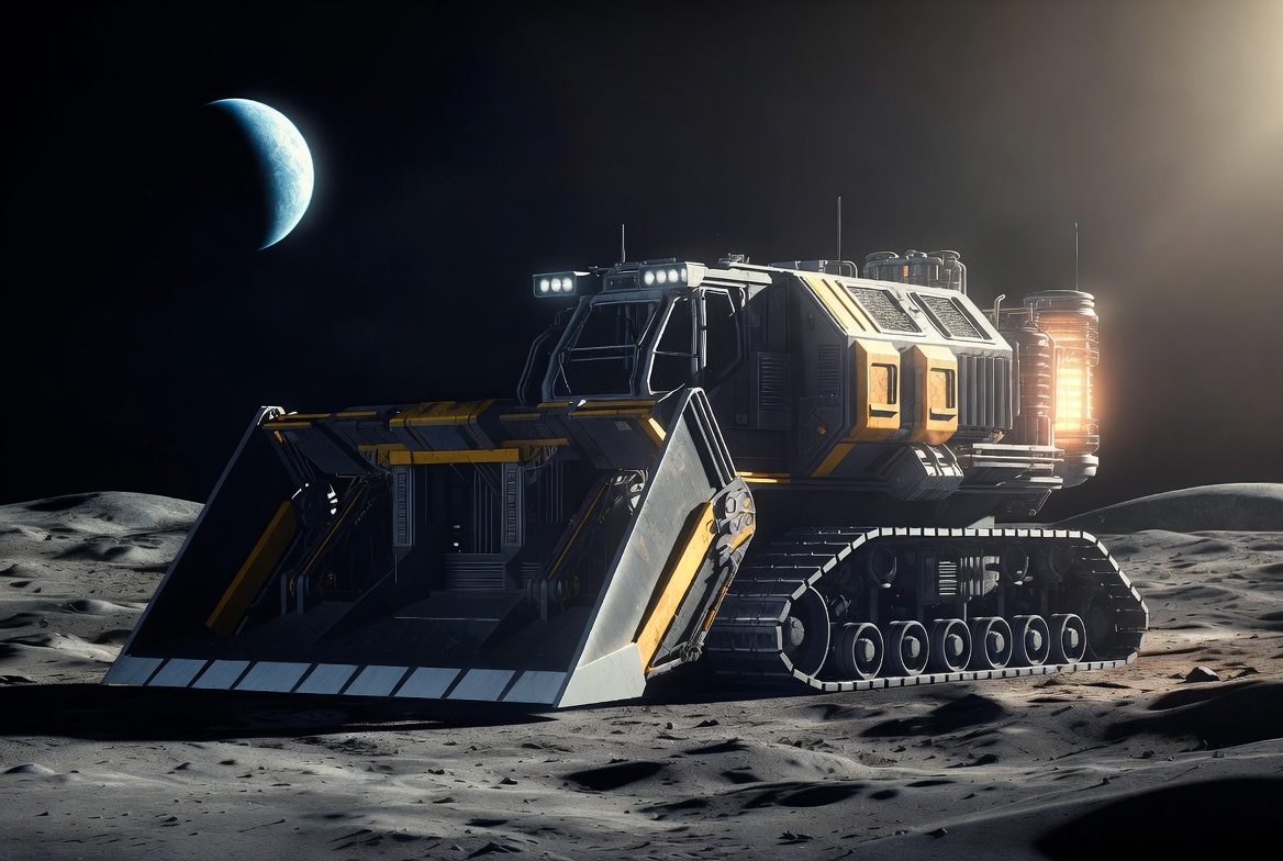 LH-1 Autonomous Lunar He-3 Harvester on the lunar surface